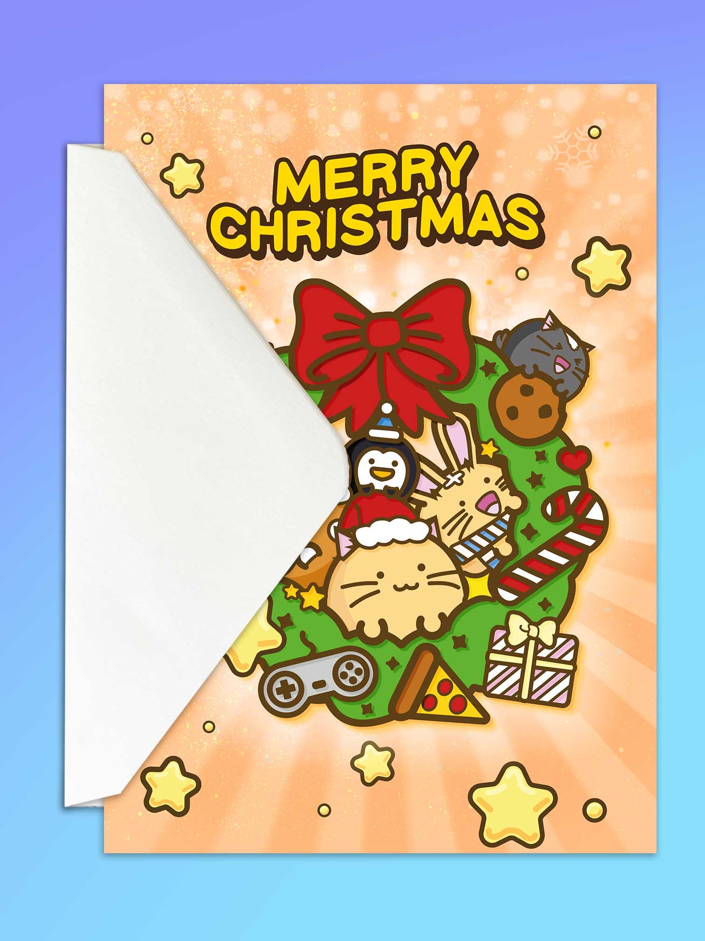 Merry Christmas Holiday Wreath Fuzzballs Card