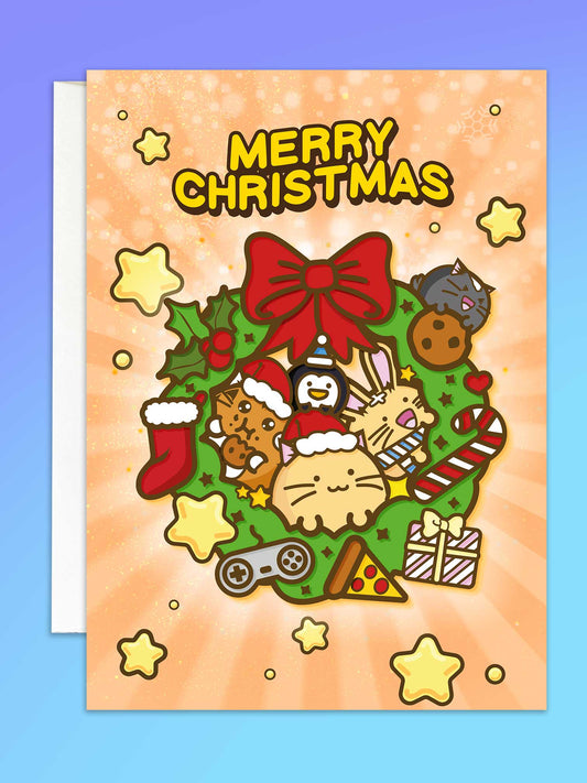 Merry Christmas Holiday Wreath Fuzzballs Card