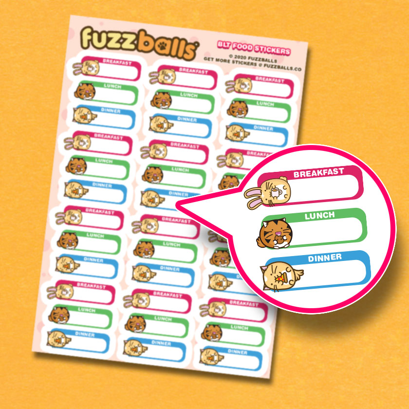 Breakfast, Lunch and Dinner Sticker Sheet – Fuzzballs