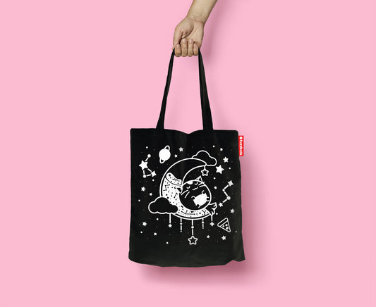 Cat on the Moon Tote Bag