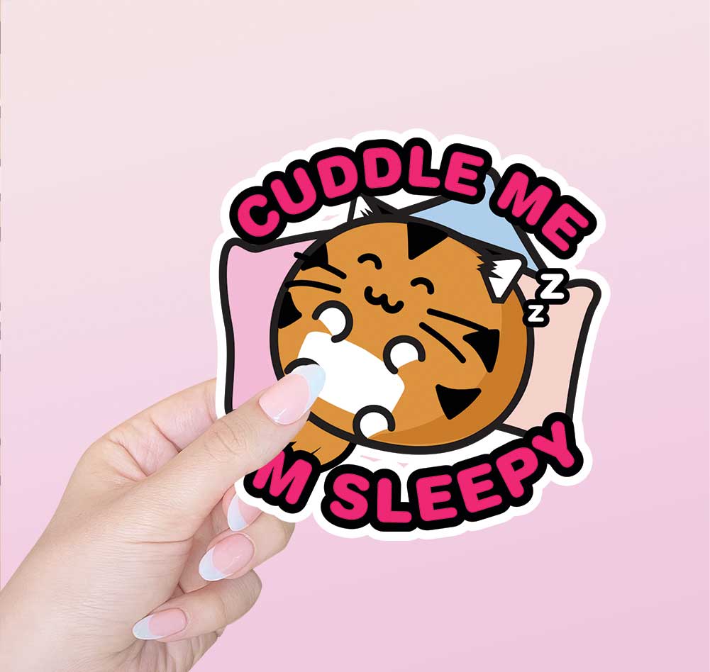 Sleepy Moving Sticker Cuddle Me Im Sleepy Vinyl Sticker – Fuzzballs