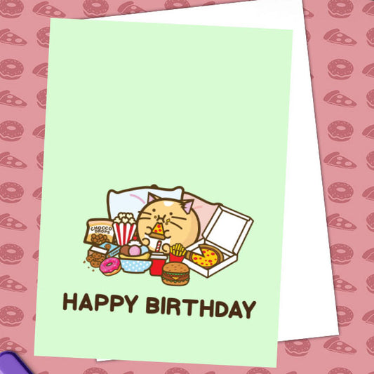 Happy birthday lazy cat Card