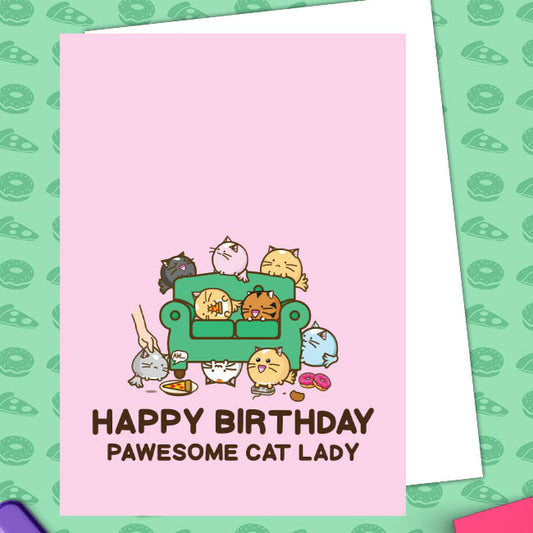 Happy birthday pawesome cat lady Card