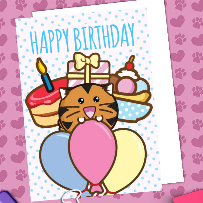 Happy birthday tiger balloons Card