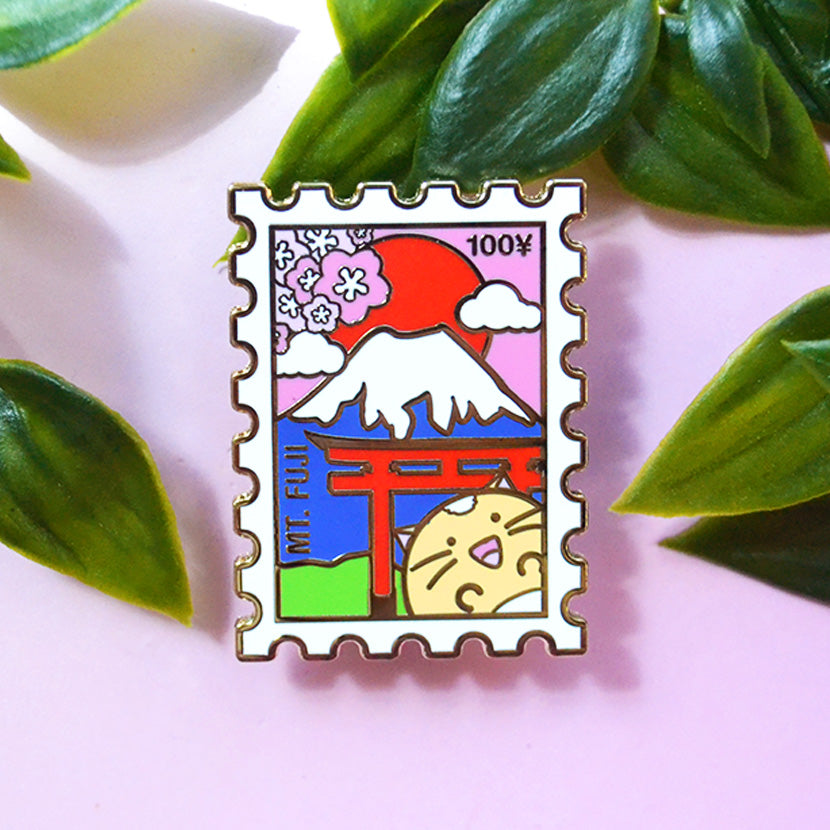 Mt Fuji Japan Vacation Stamp Enamel Pin