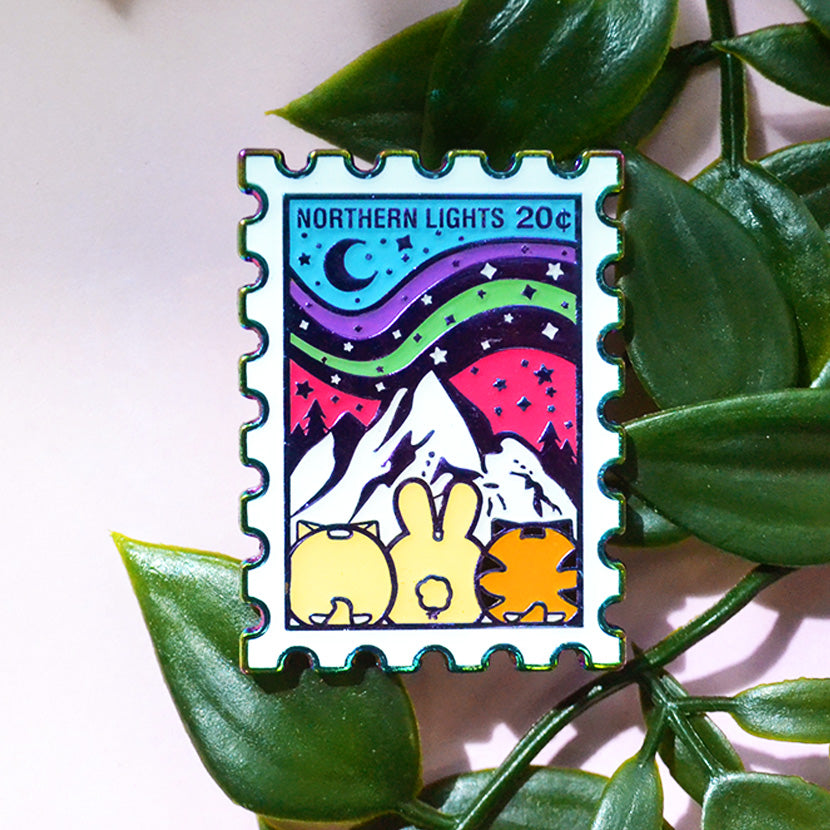 Northern Lights Vacation Stamp Enamel Pin