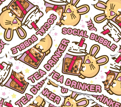 Social Bubble Tea Drinker Vinyl Sticker