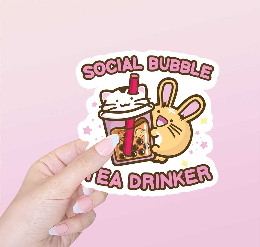 Bubble Tea Text Sticker Social Bubble Tea Drinker Vinyl Sticker – Fuzzballs