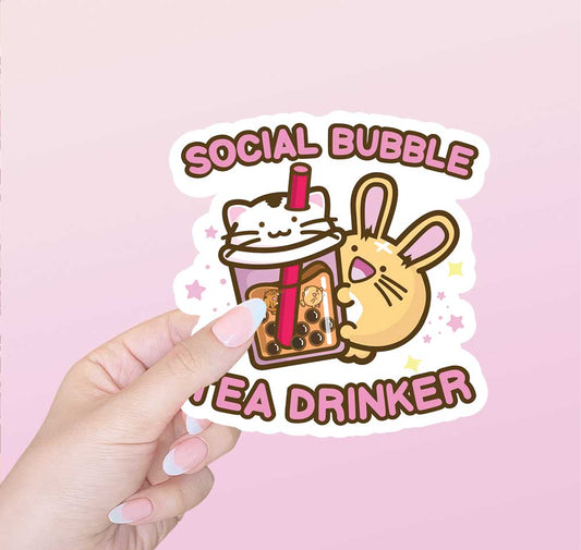 Social Bubble Tea Drinker Vinyl Sticker