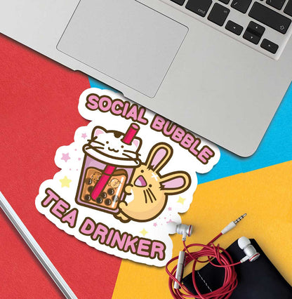 Social Bubble Tea Drinker Vinyl Sticker