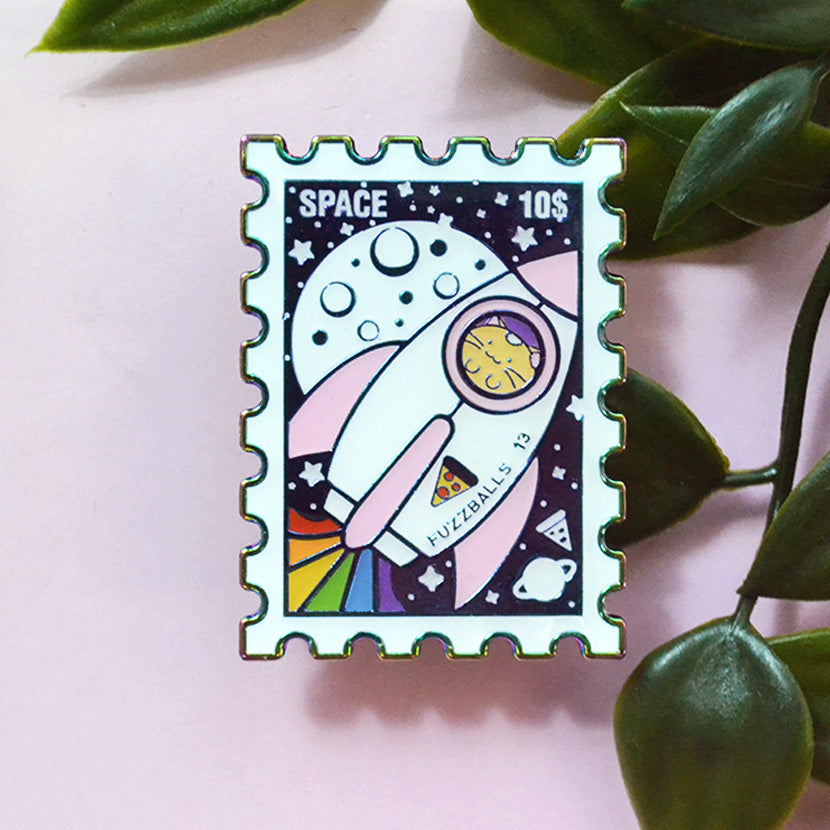 Space Vacation Stamp Enamel Pin