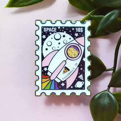 Space Vacation Stamp Enamel Pin