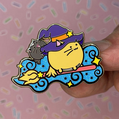Witchy whisky cat Halloween Enamel Pin